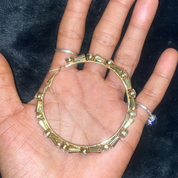 Gold tone and rhinestone large hoops - Picture 6 of 6